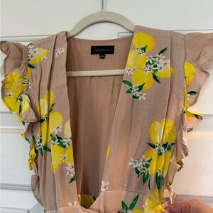 Majorelle Women's Floral Ruffle Dress- Yellow and Tan lemon pattern